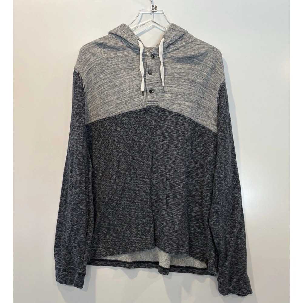 Lucky Brand Mens XL Hooded Henley Shirt Colorblock Gray Cotton Pullover 1872